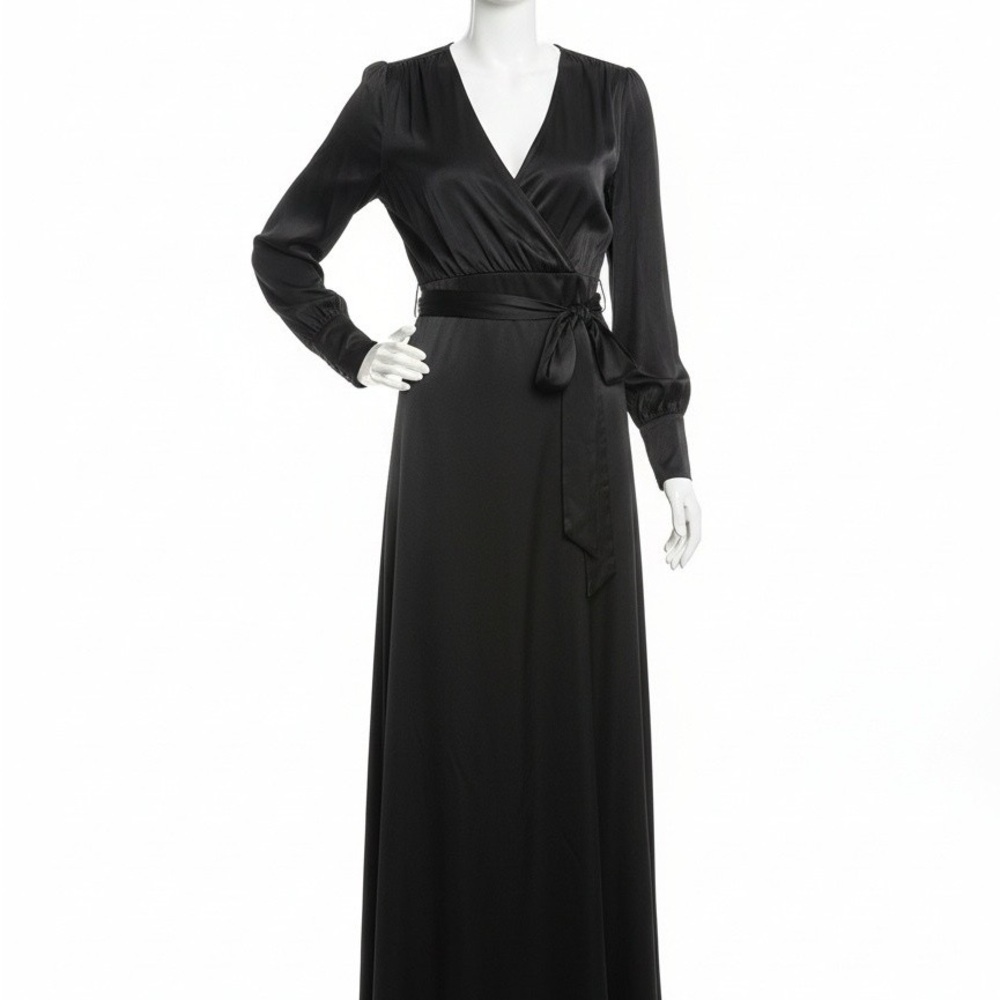 Elloquii Elegant Black Long Sleeve Maxi Dress with off centered left split NWT